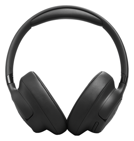 Czarne słuchawki nauszne z wyściełanym pałąkiem i nausznikami.