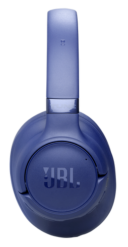 Granatowe słuchawki JBL z logo na nauszniku.