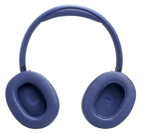 Granatowe słuchawki z wyściełanymi nausznikami i pałąkiem.
