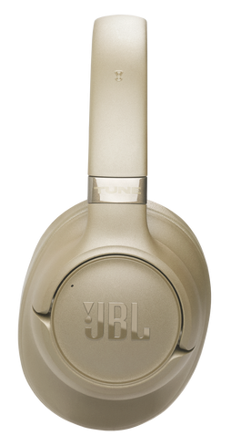 Beżowe słuchawki JBL z wyściełanym pałąkiem i okrągłymi nausznikami.