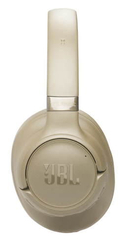 Złote słuchawki JBL z wyściełanym pałąkiem i nausznikami.