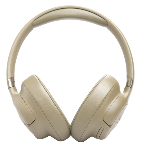 Para beżowych słuchawek nausznych z wyściełanym pałąkiem i nausznikami.