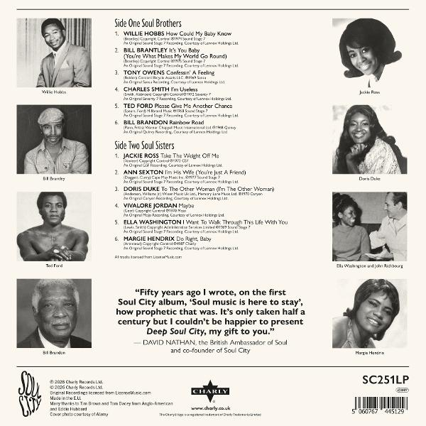 Albumcover mit Künstlern und Titellisten von Soul City Records.