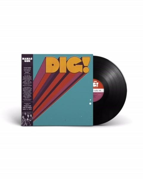Schallplatte mit dem Titel "DIG!" von Mamas Gun, mit retrofarbenem Design.