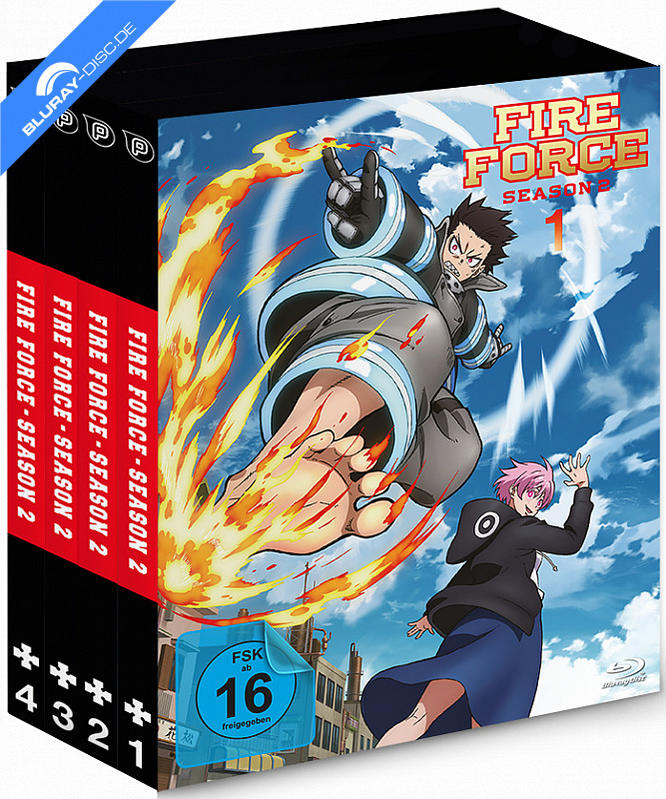 Anime Box Set: Fire Force Season 1 mit zwei Charakteren und Flammen.