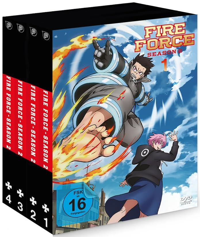 Anime-DVD-Box 'Fire Force Season 1' mit Charakteren im Kampf, Flammen und FSK 16 Logo.