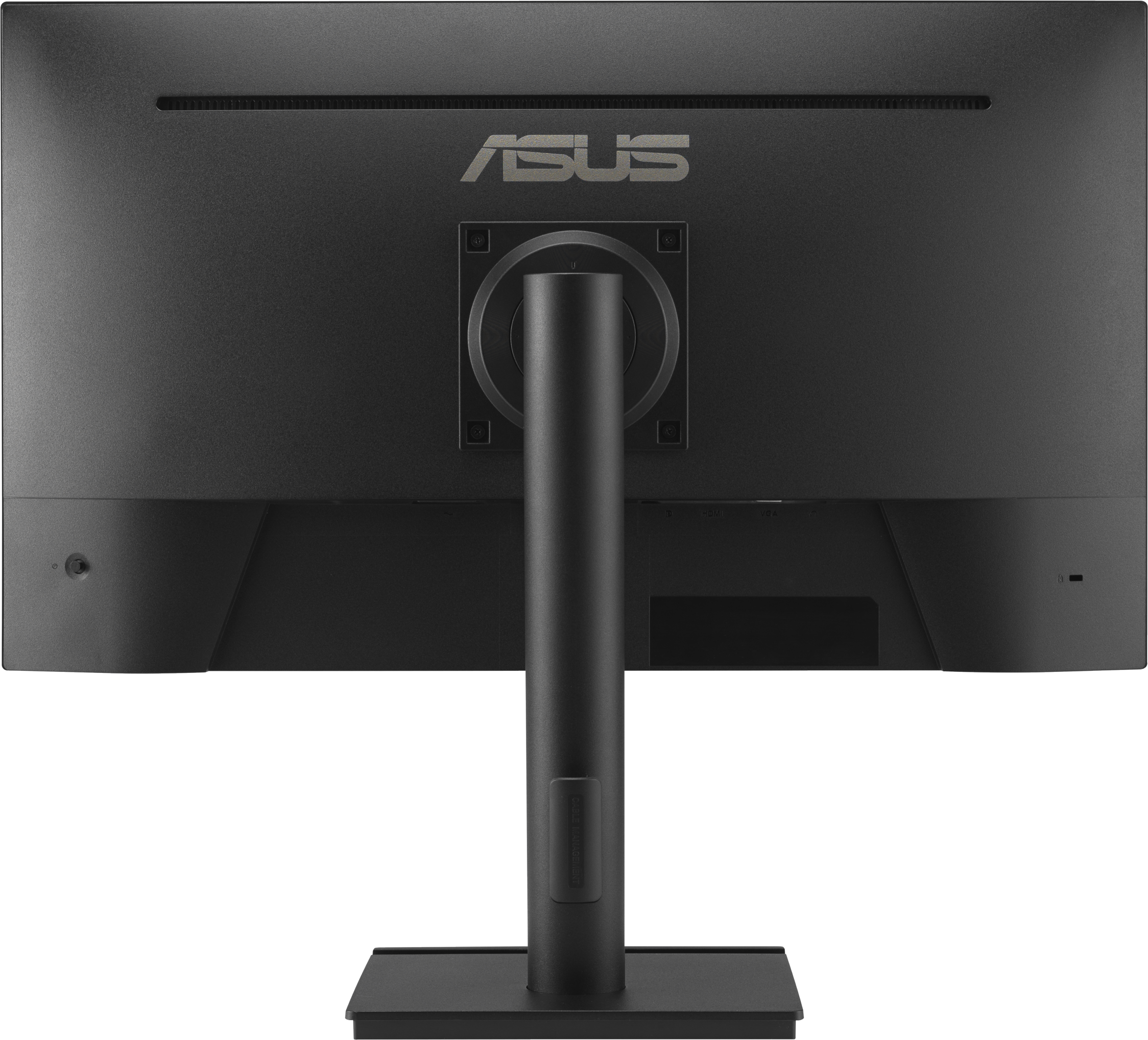 Retro di un monitor nero con logo ASUS e supporto.