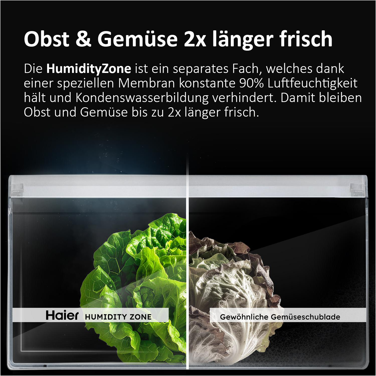 Vergleich von Salat in einer Humidity Zone und einer normalen Schublade.
