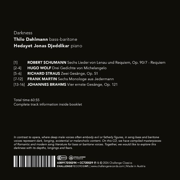 CD-Cover mit Trackliste: 'Darkness' mit Thilo Dahlmann (Bass-Bariton), Hedayet Jonas Djeddikar (Klavier).