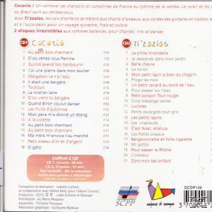 Das Bild zeigt die Rückseite einer CD-Hülle mit Titellisten für zwei Alben, Cocoria und Ti'zazios.