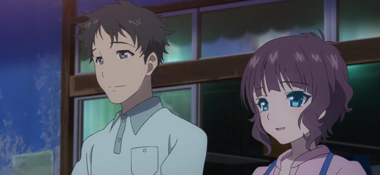 Ein Anime-Junge und ein Anime-Mädchen stehen nebeneinander und blicken nach links.