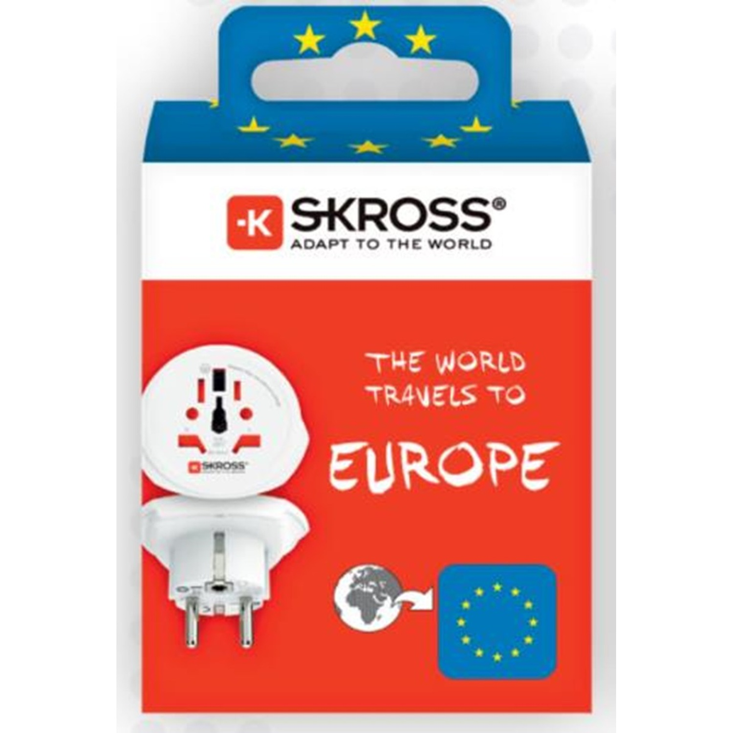 Adaptateur de voyage SKROSS pour l'Europe. Adaptateur blanc avec prises et fiche UE.