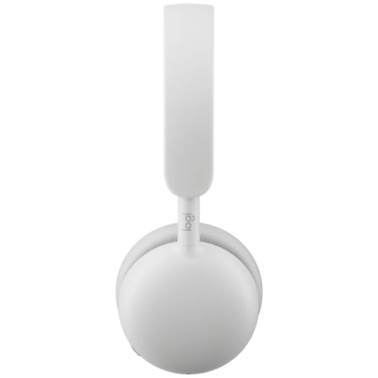 Casque sans fil blanc avec logo Logitech, sur fond blanc.