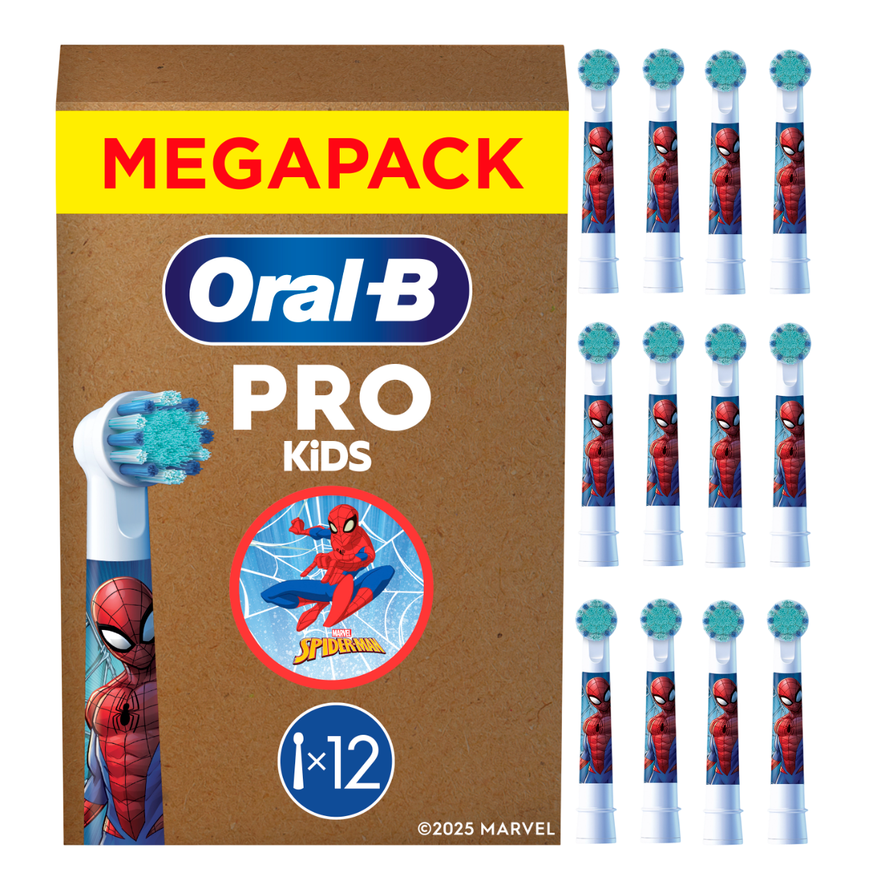 Oral-B Pro Kids Zahnbürstenköpfe mit Spiderman-Motiv, 12 Stück.