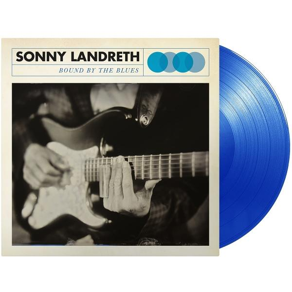 Sonny Landreth 'Bound by the Blues' album borító kék bakelitlemezzel.