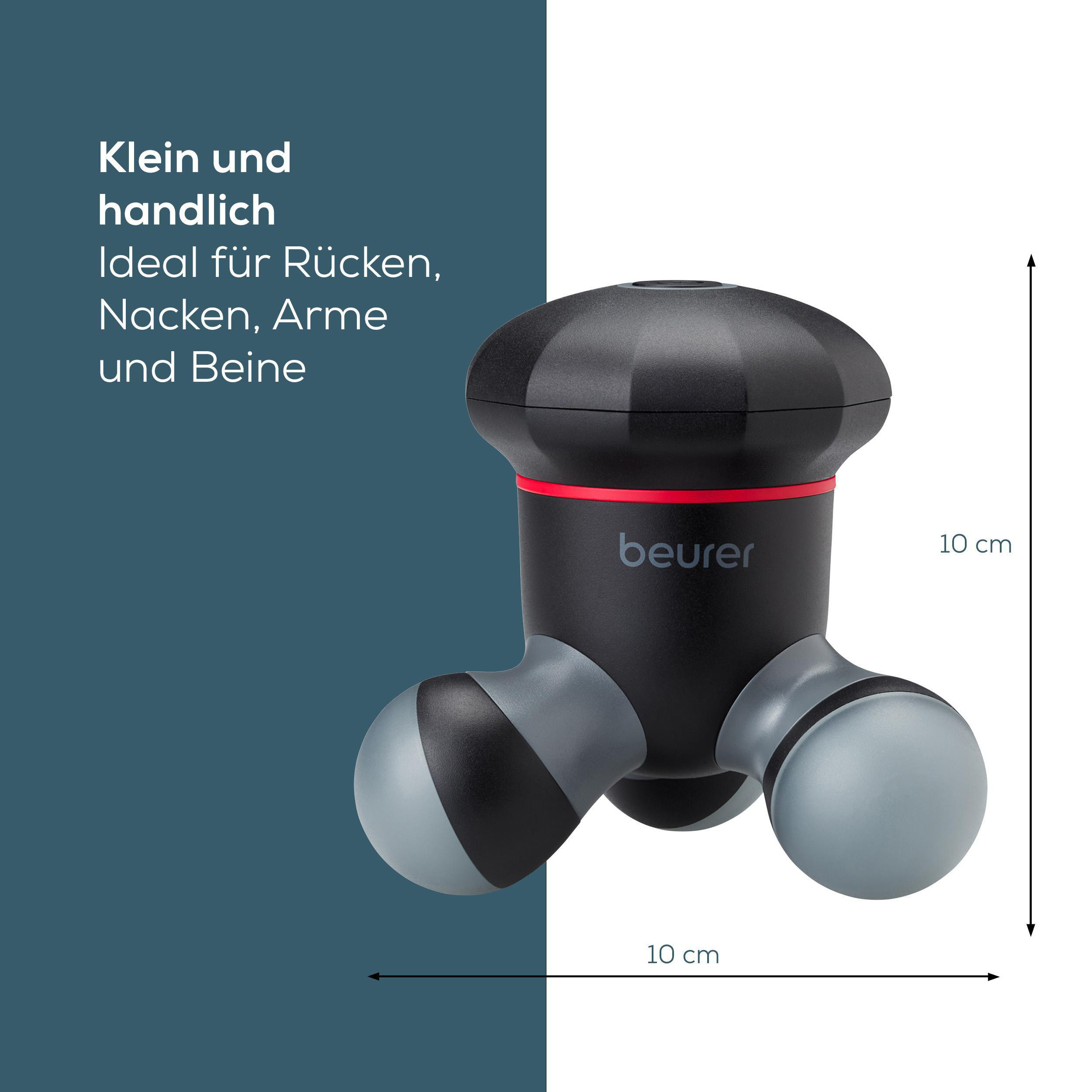 Ein kleiner, schwarzer Massagegerät mit zwei grauen Rollen und rotem Band.