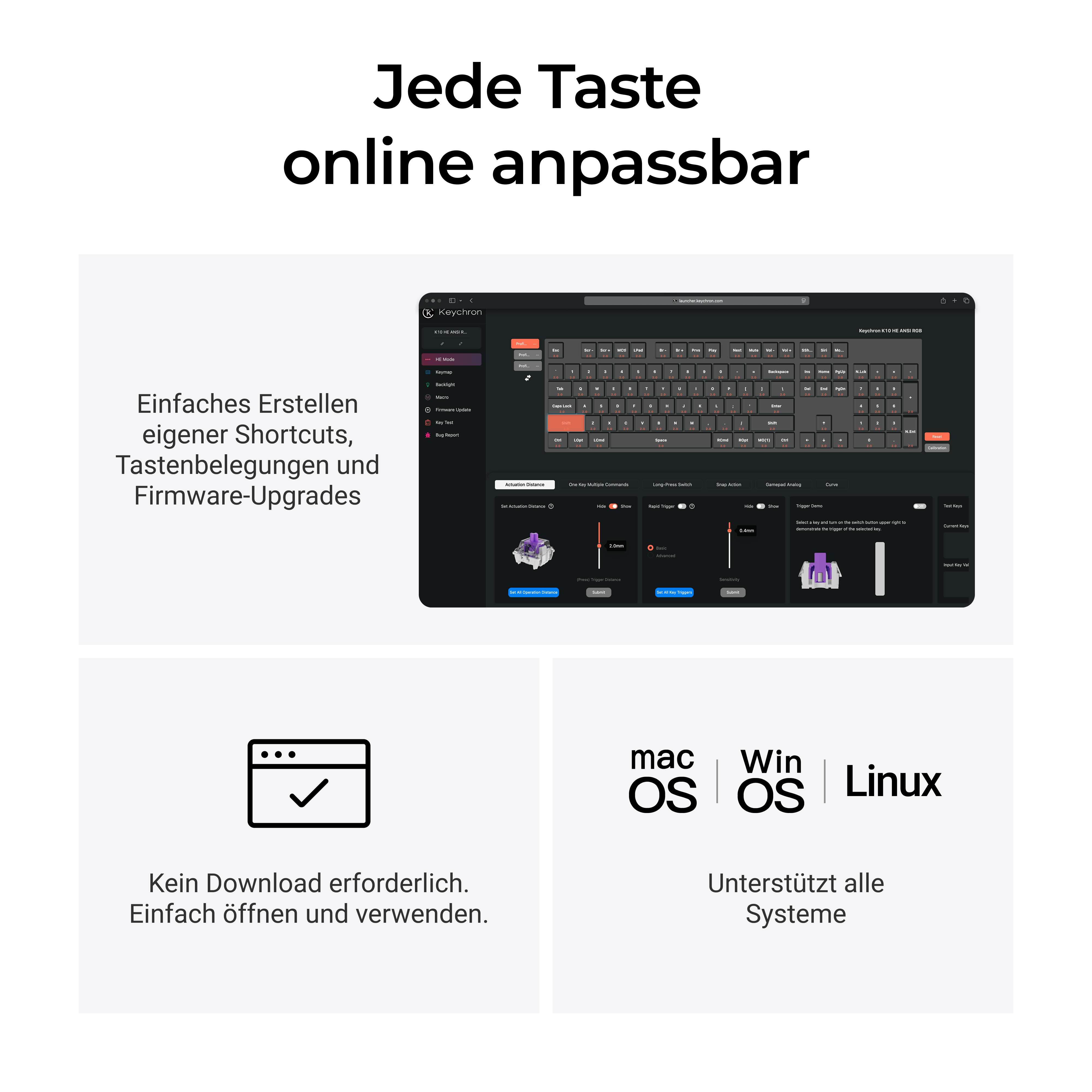 Keychron-Software zur Anpassung von Tastatur-Shortcuts, Belegungen und Firmware.