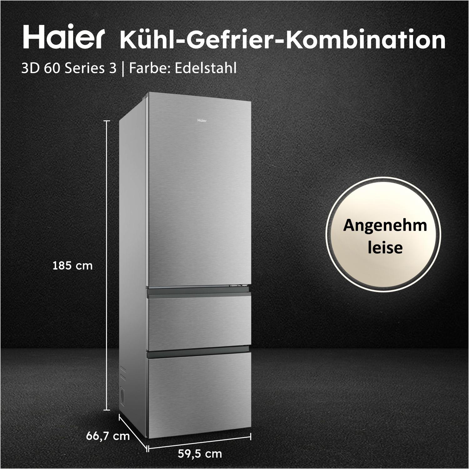 Haier Kühl-Gefrierkombination, Edelstahl, 185x66,7x59,5 cm, angenehm leise.