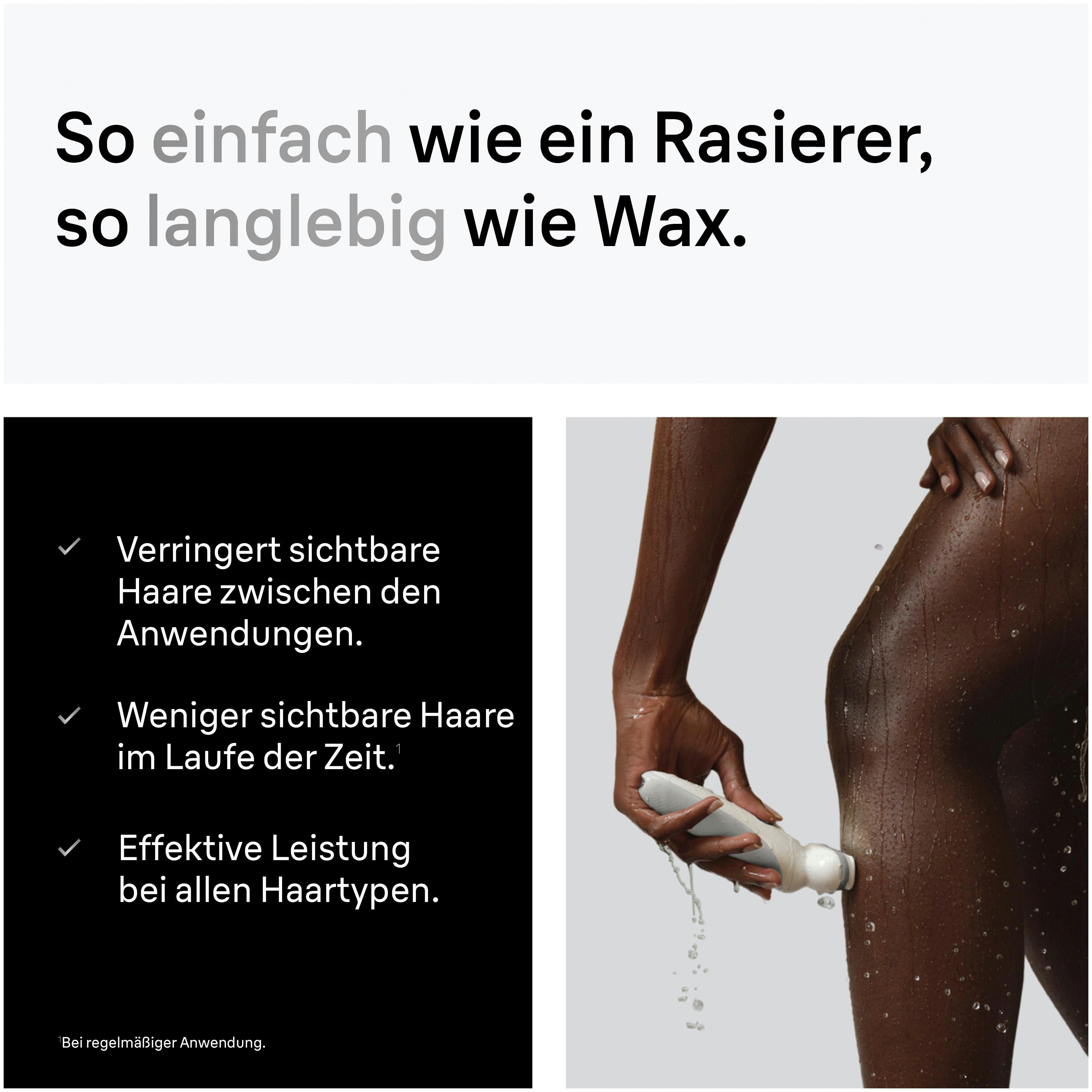 Eine Hand hält ein Gerät, das Wasser auf nasse Haut sprüht.