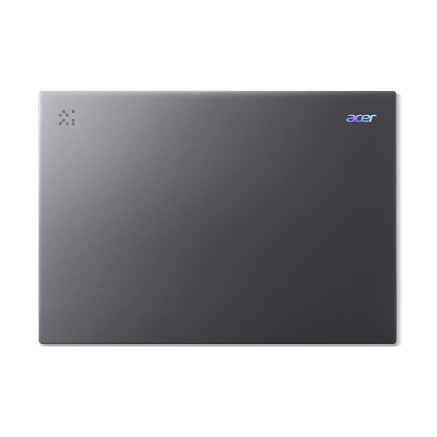 Laptop Acer grigio con logo e motivo a punti in alto a sx.