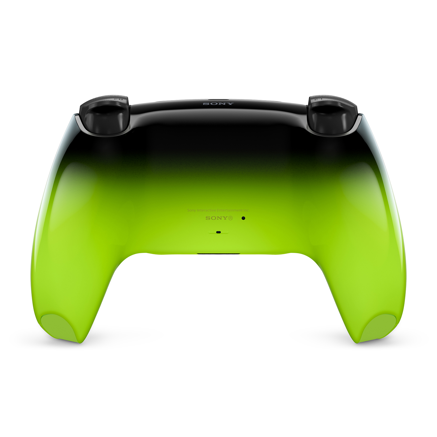 Un controller nero e verde con logo Sony, sfondo bianco.
