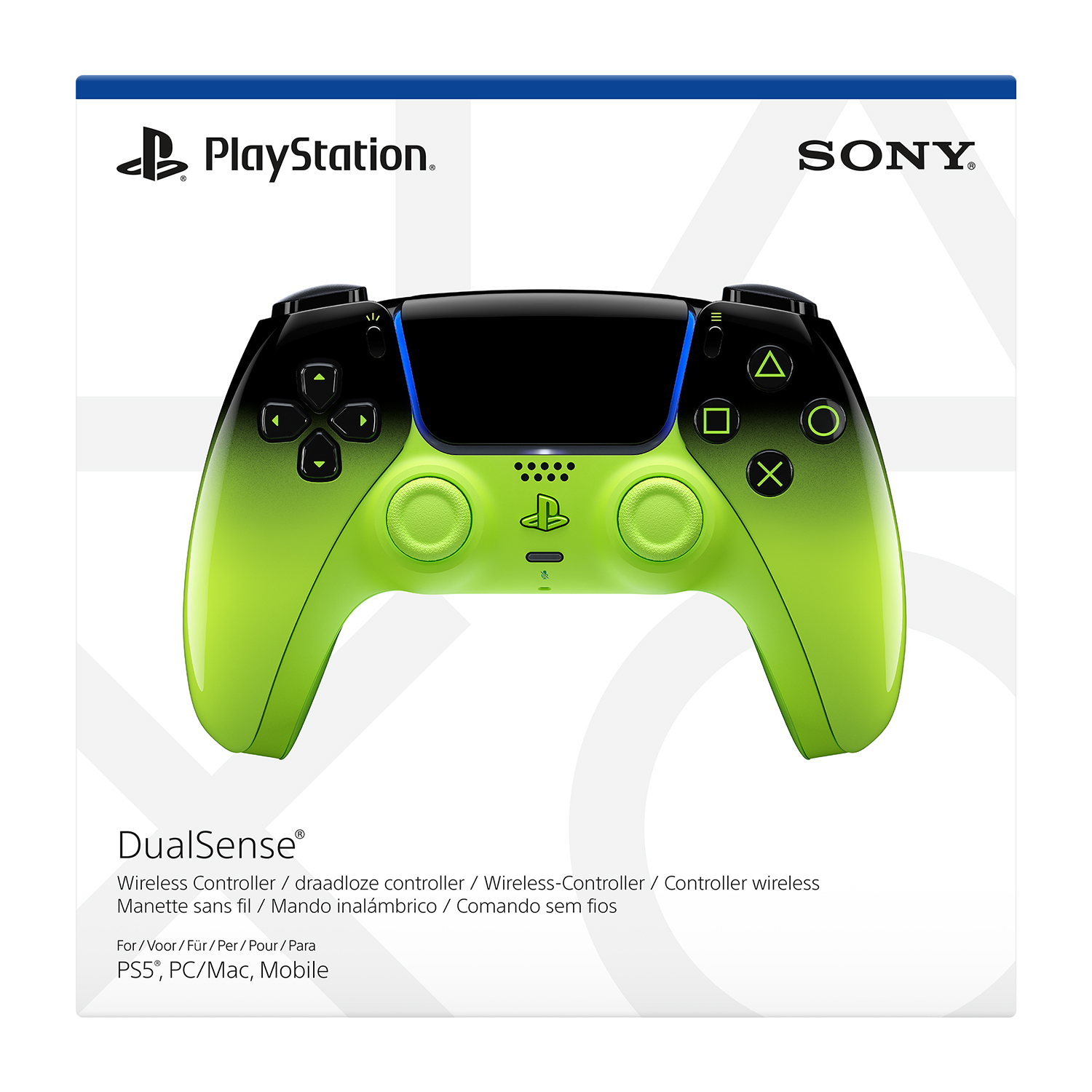 Controller wireless DualSense PlayStation con gradiente verde e nero.