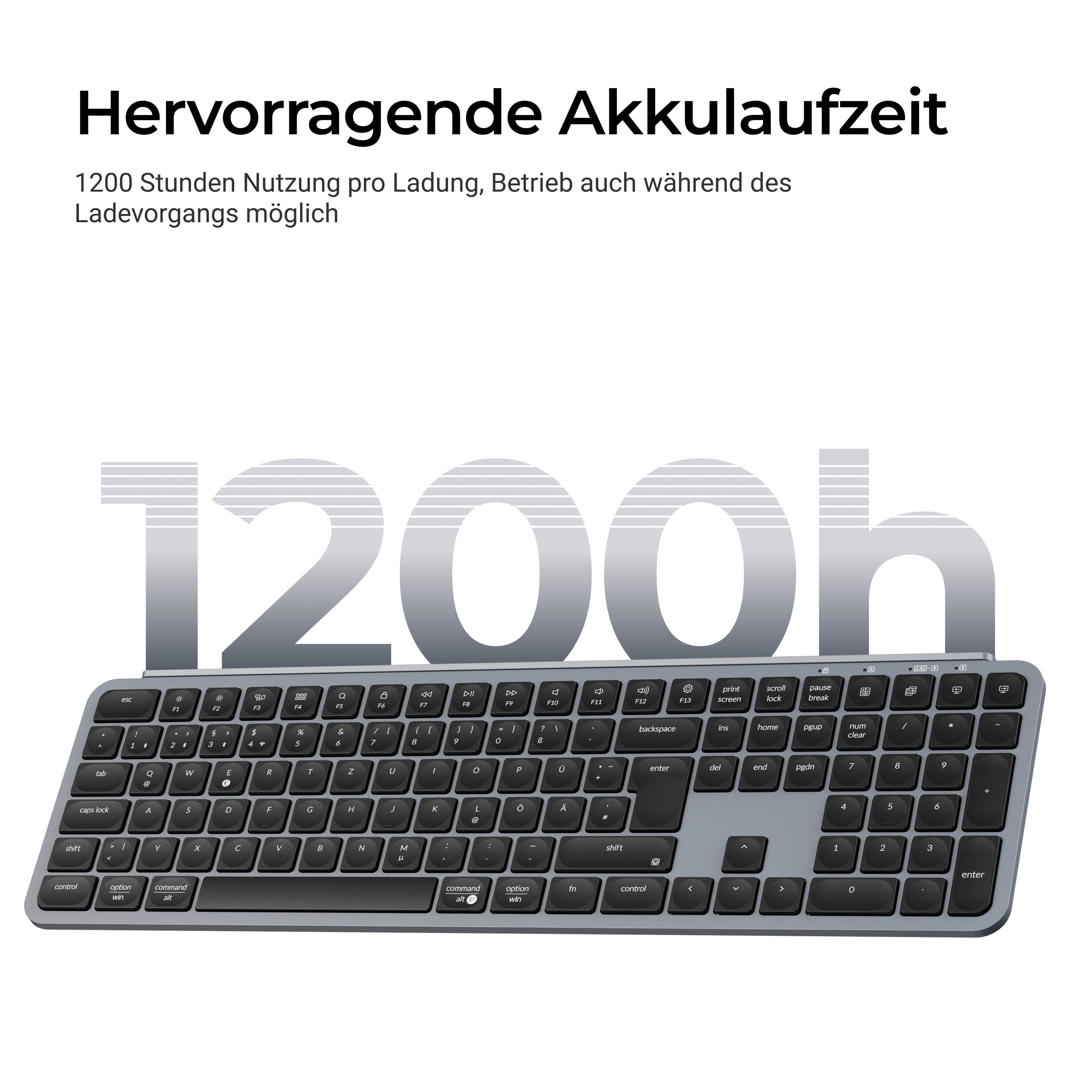 Eine graue Tastatur mit großen Ziffern 1200h.