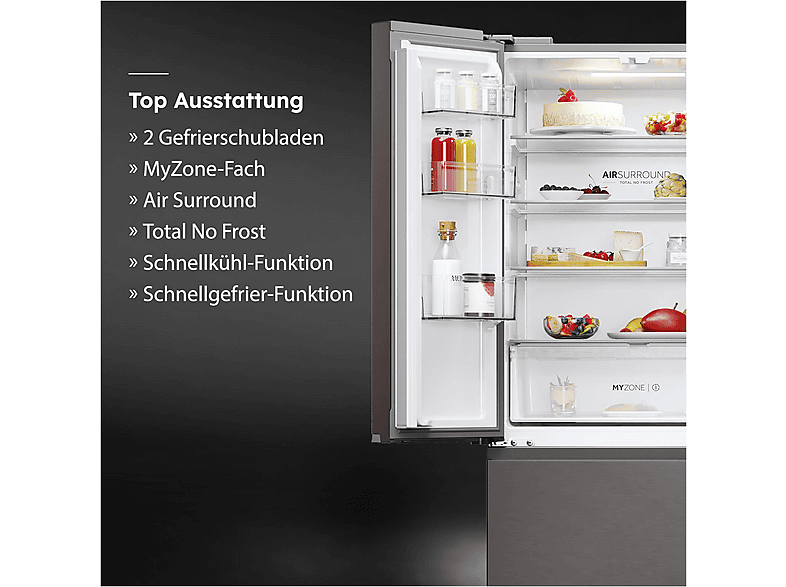 HAIER HFR3718DNMD FD 70 Series 3 French Door Kühlgefrierkombination (402 l, D, 1775 mm hoch, Dark Inox)