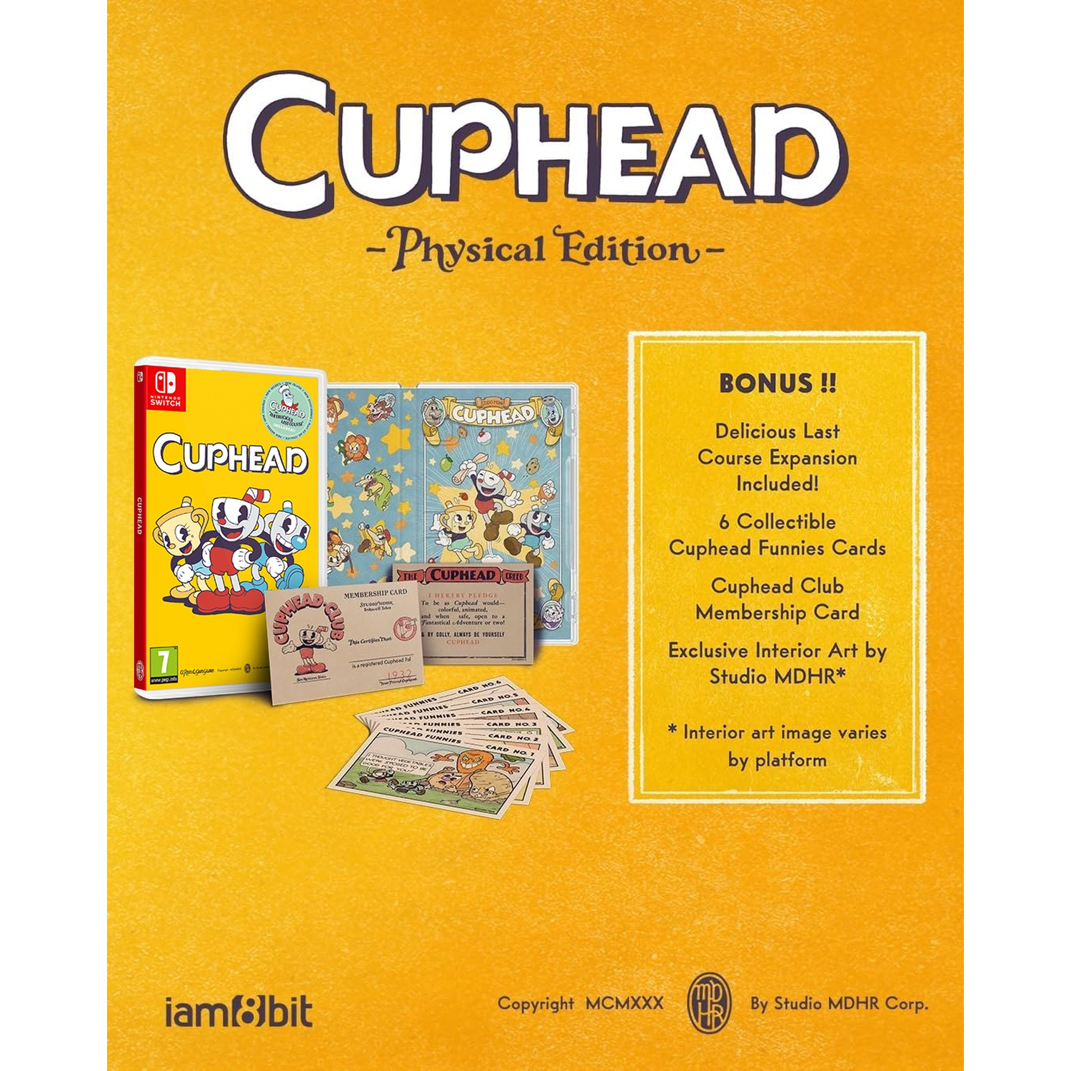 Cuphead fysieke editie voor Nintendo Switch, met bonusinhoud.