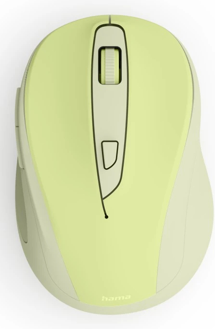 Eine hellgrüne Computermouse mit Scrollrad und zwei Tasten.