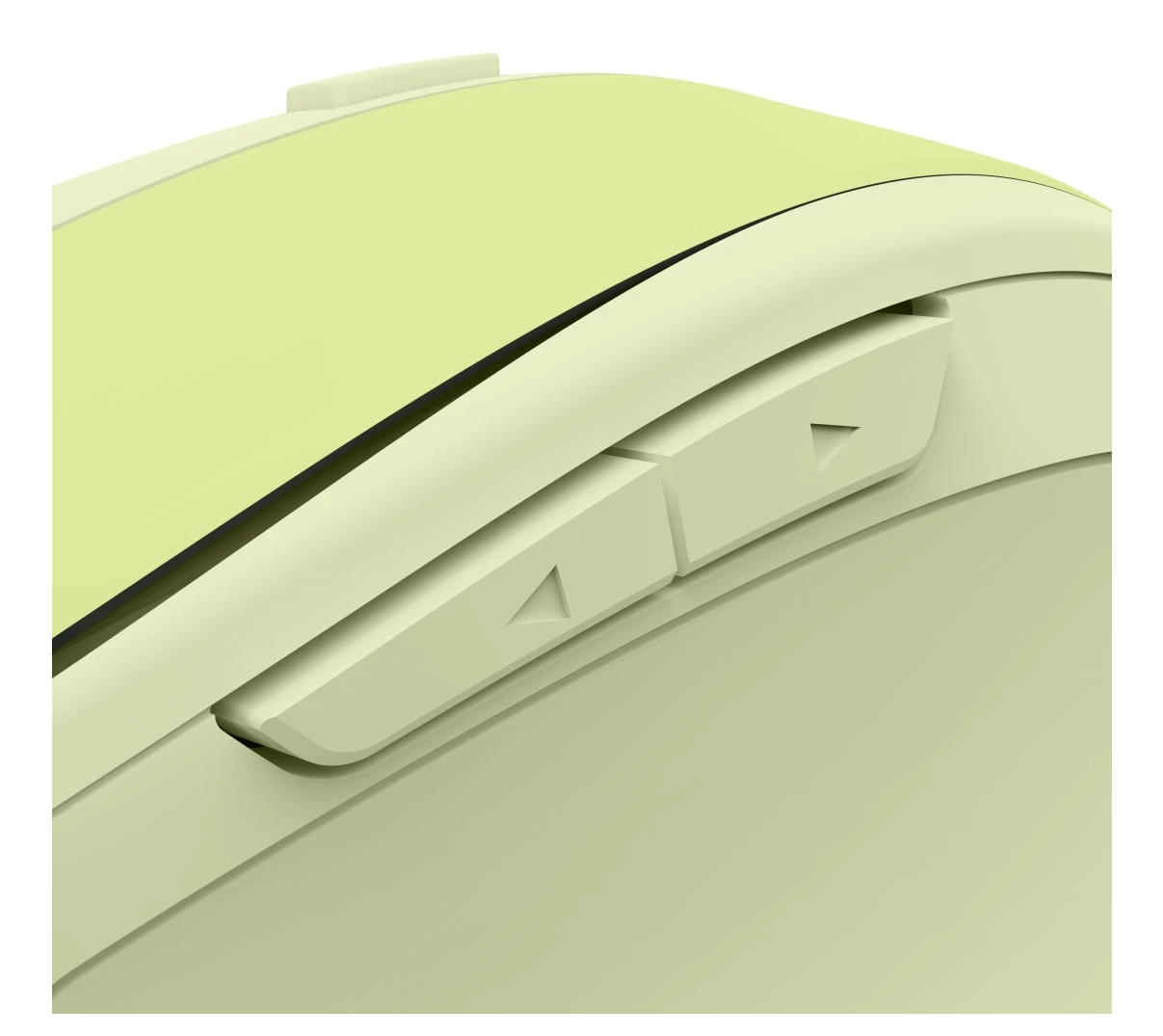 Nahaufnahme einer hellgrünen Computermouse mit zwei Tasten mit Pfeilsymbolen.