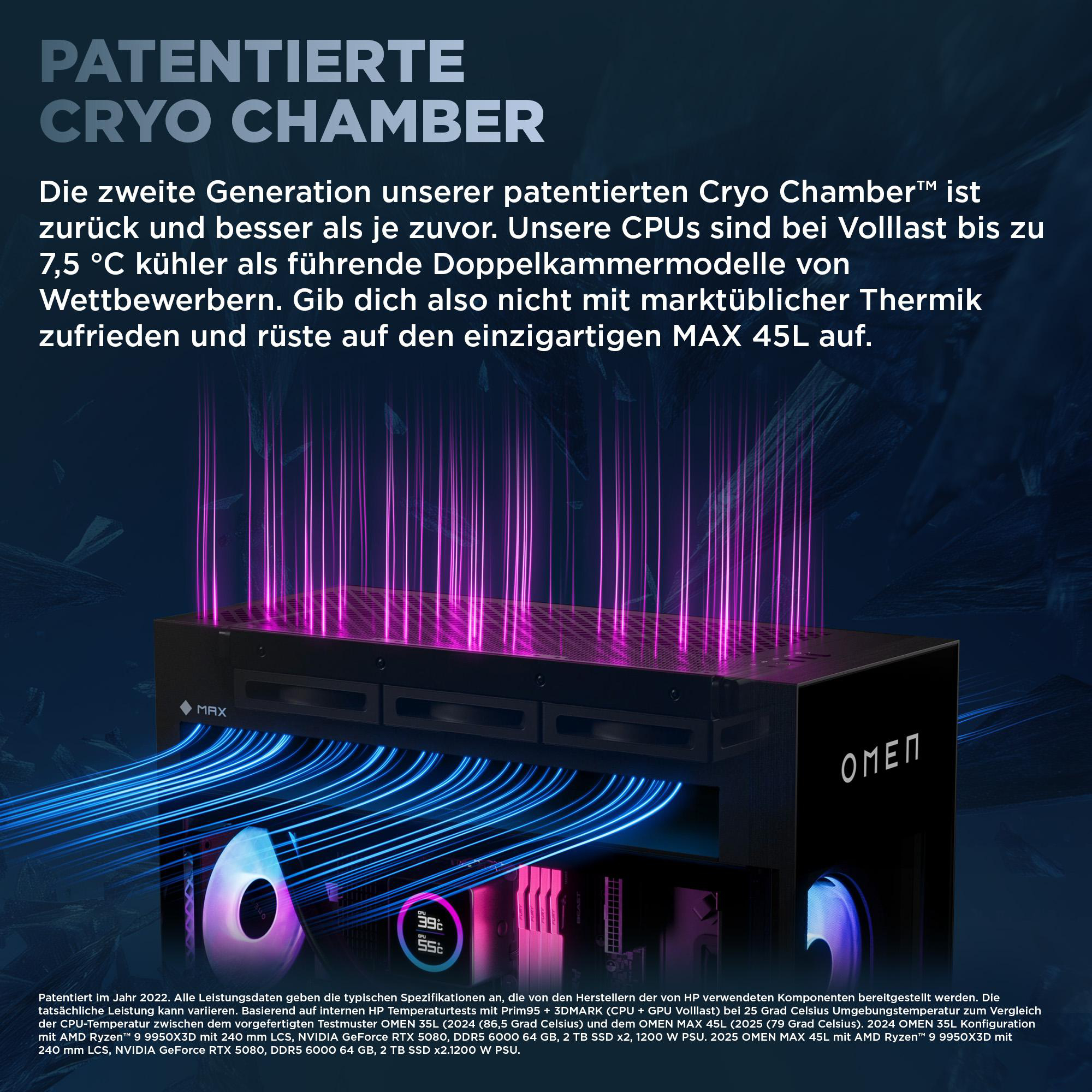 Ein schwarzer PC-Tower mit blauem und violettem Licht, der Kühlung darstellt.