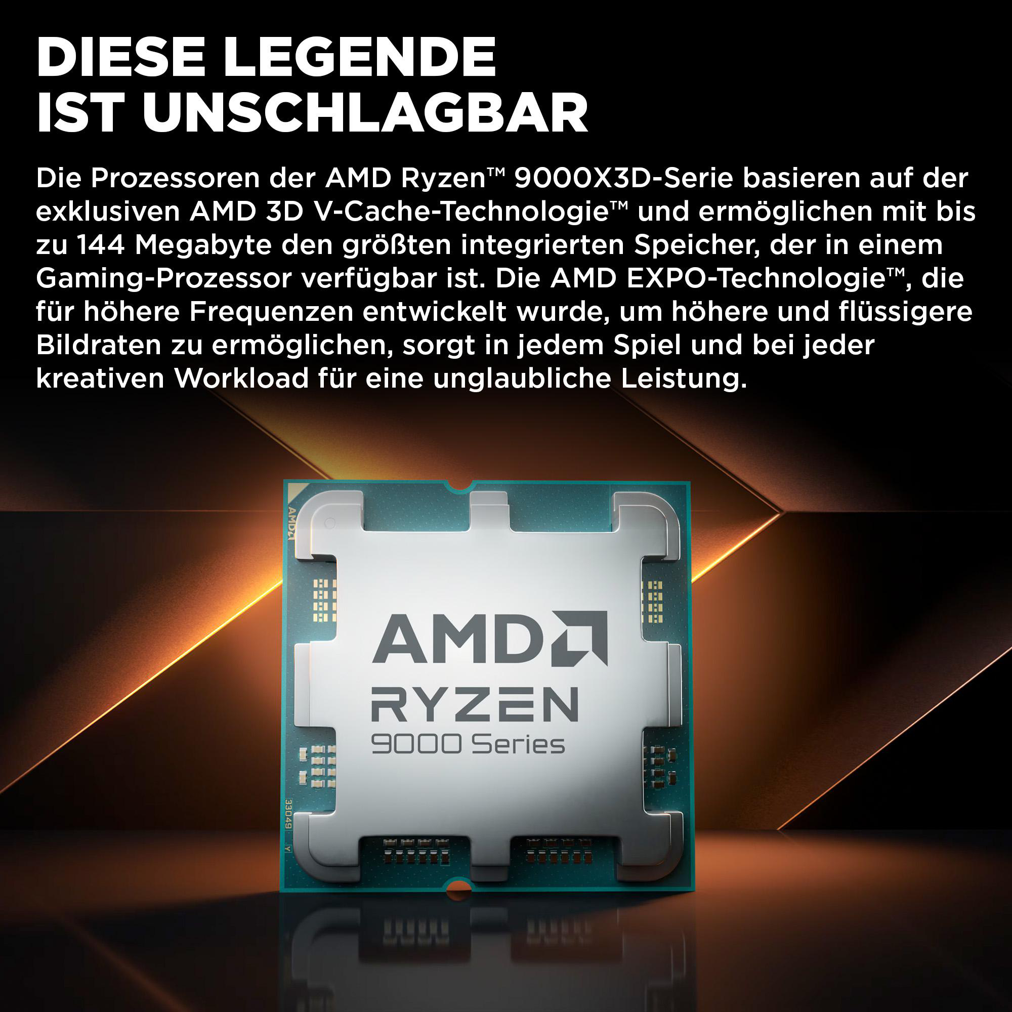 AMD Ryzen 9000X3D Prozessor mit "AMD Ryzen 9000 Series" Schriftzug.