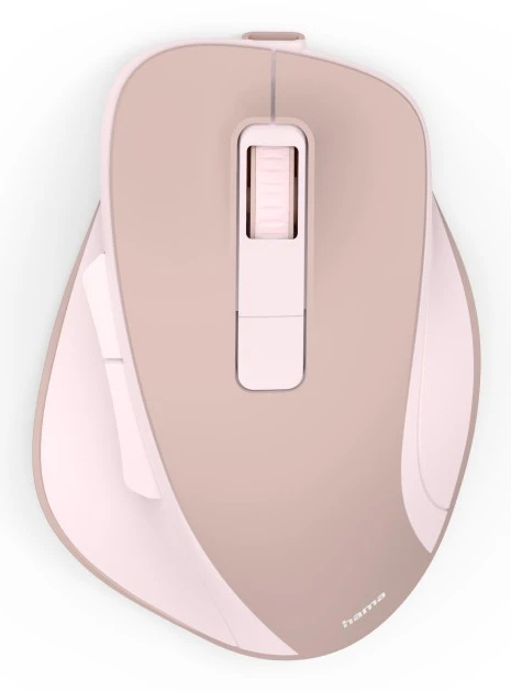Eine beige und weiße Maus mit Scrollrad und Seitentasten.