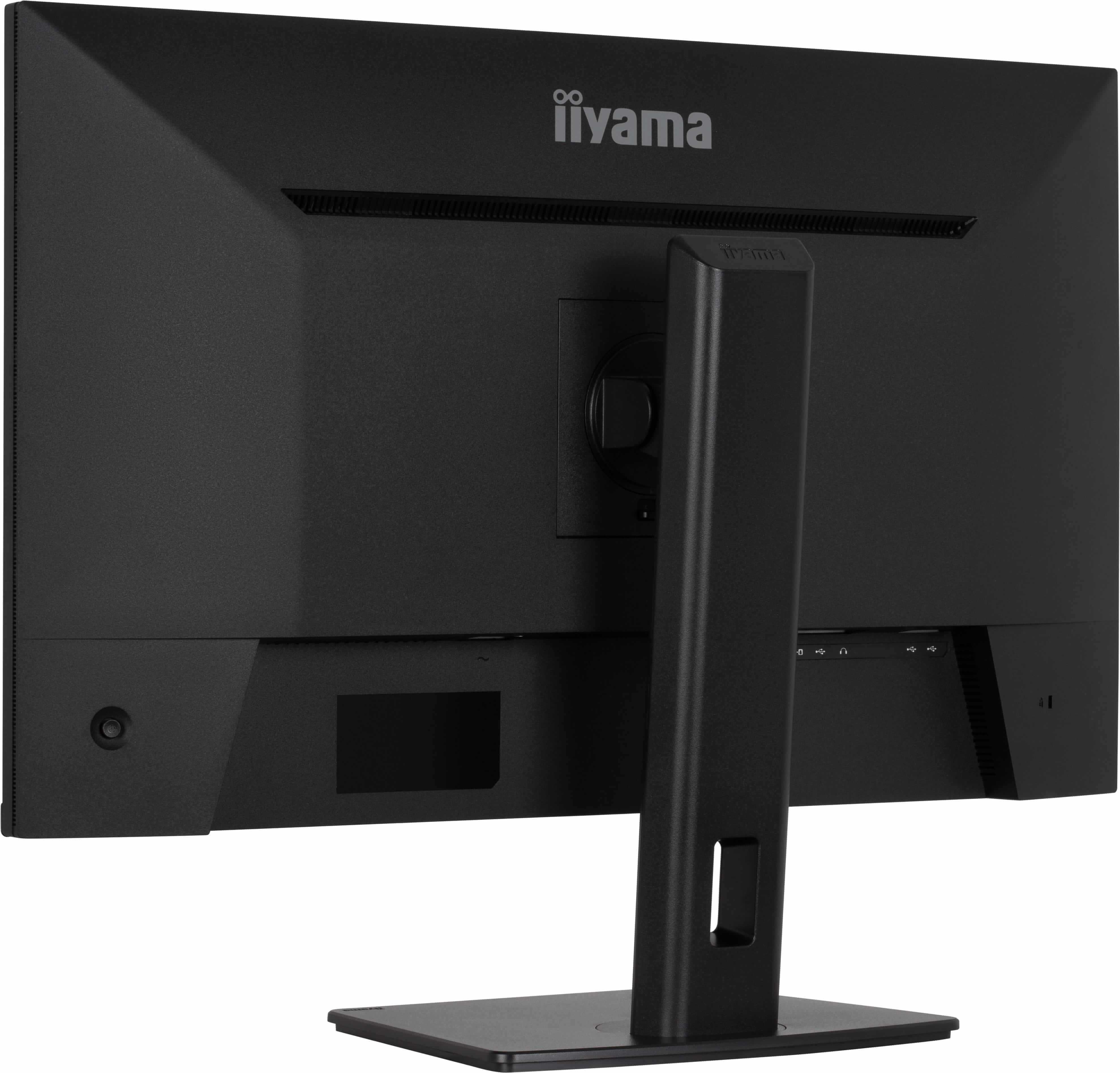 Rückansicht eines schwarzen Monitors mit iiyama-Logo und Anschlussleiste.