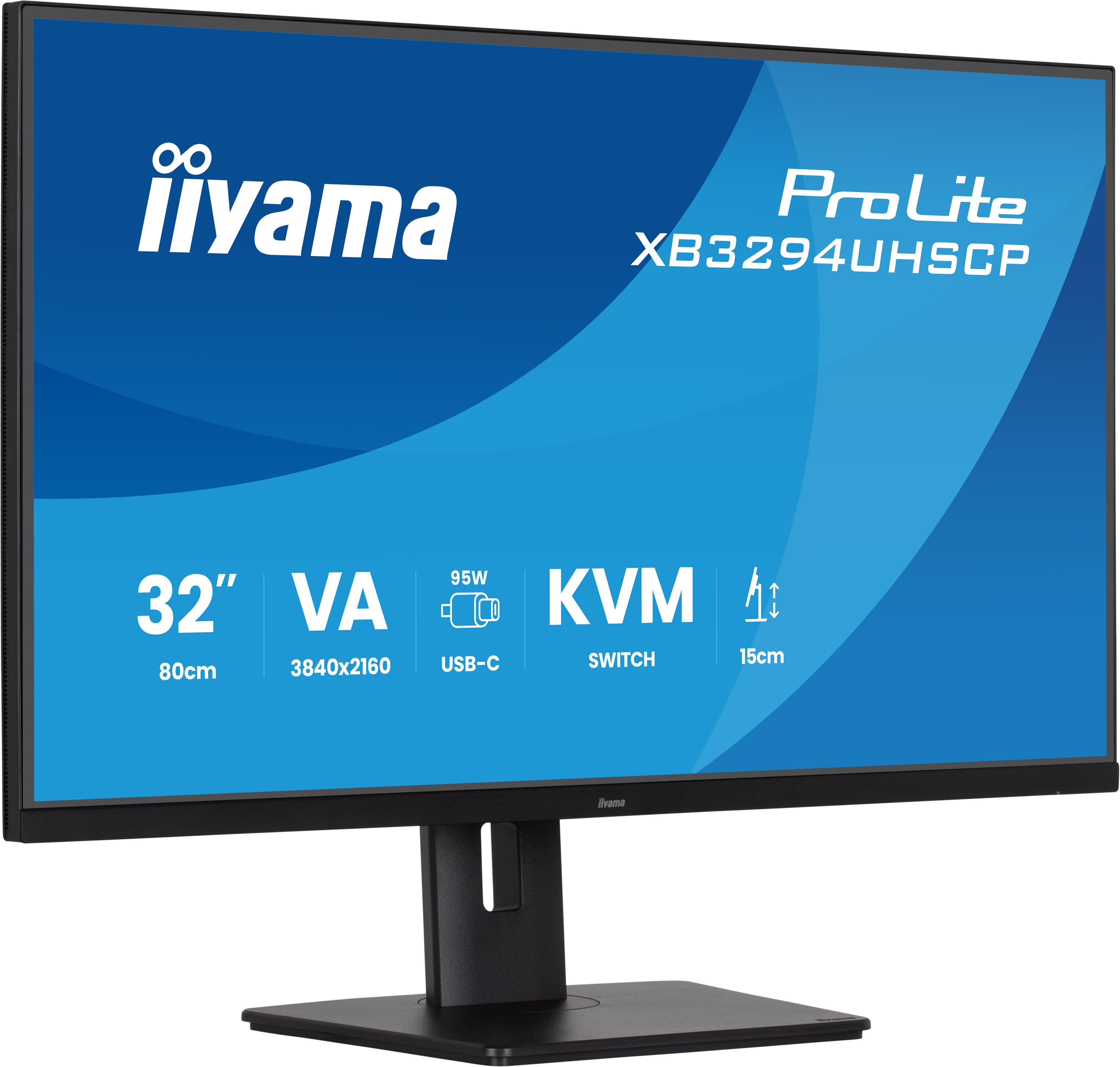 Ein schwarzer Monitor mit Iiyama-Logo und ProLite XB3294UHSCP-Bezeichnung.