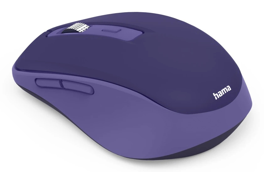 Eine lila Hama-Computermouse mit Scrollrad und zwei seitlichen Tasten.