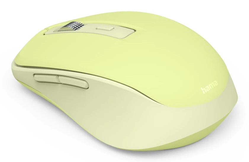 Eine hellgelbe Maus mit einem Scrollrad und zwei Tasten. Hama-Logo sichtbar.