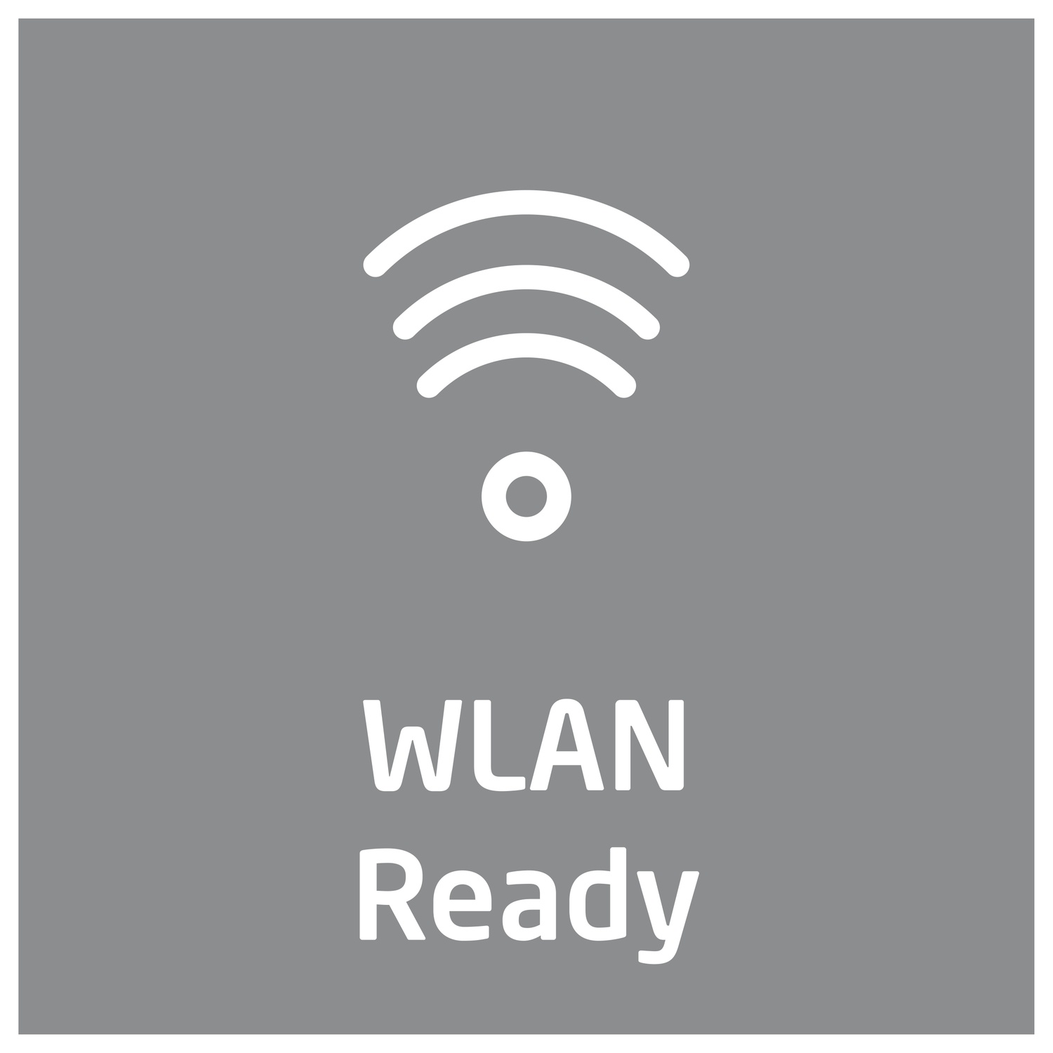 WLAN symbol with text "WLAN Ready" on a gray background.