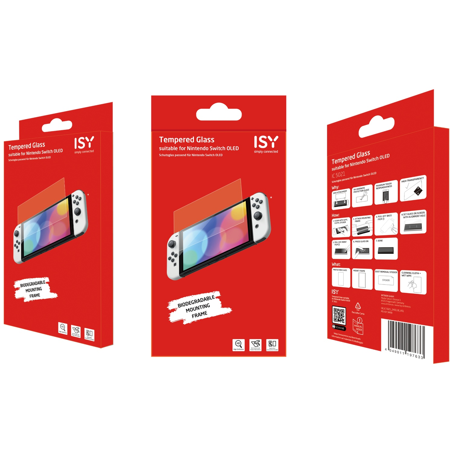 Emballage pour protecteur d'écran Nintendo Switch OLED avec instructions.