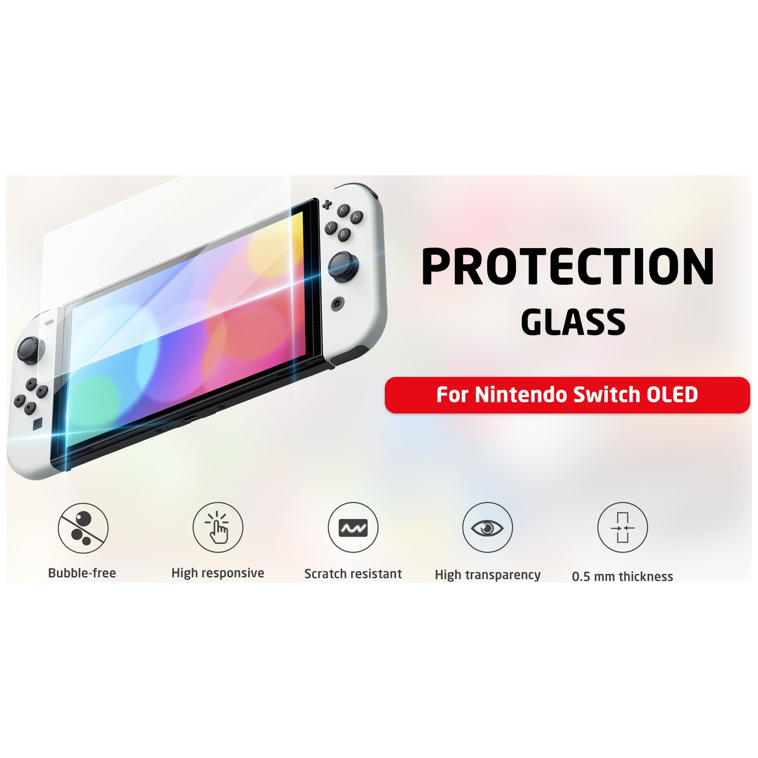 Verre de protection pour Nintendo Switch OLED avec icônes sans bulles, réactif, résistant aux rayures.