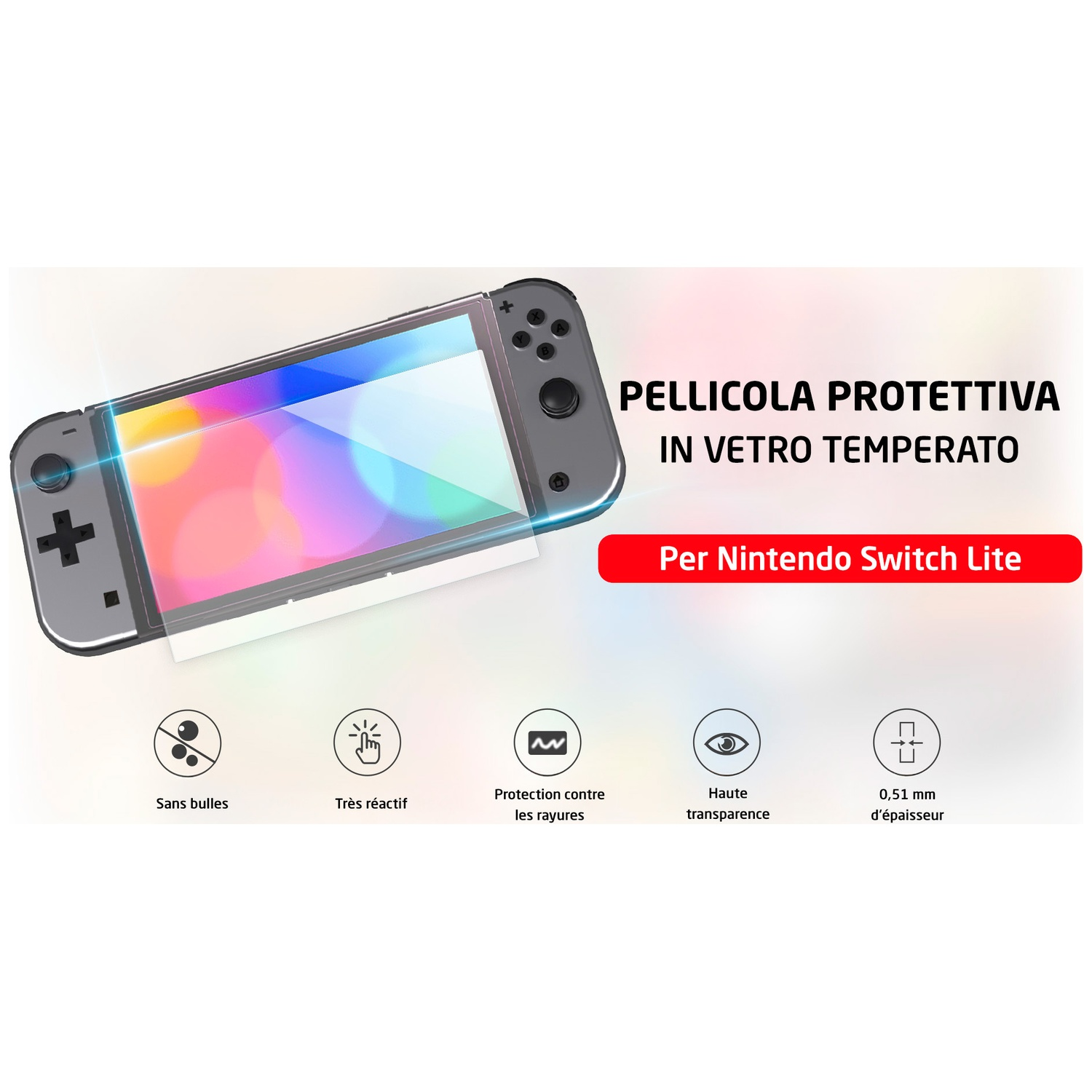 Nintendo Switch Lite avec protecteur d'écran, sans bulles.