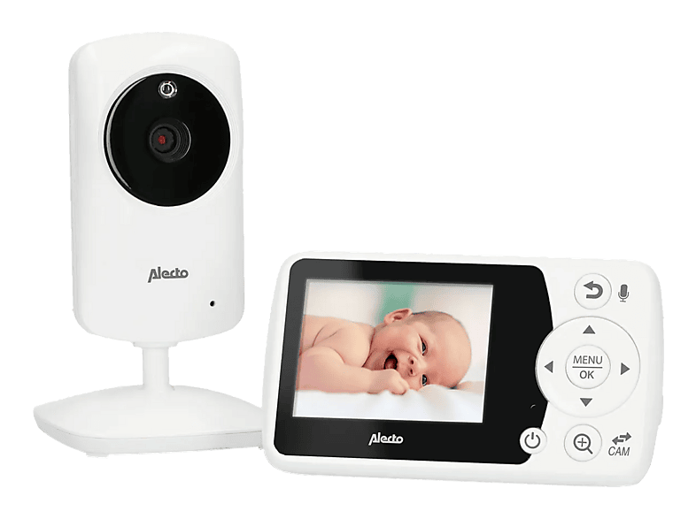 Alecto DVM-64 Babyphone mit Kamera und 2,4 Zoll Farbdisplay, Gegensprechfunktion und Temperaturanzeige, Weiß