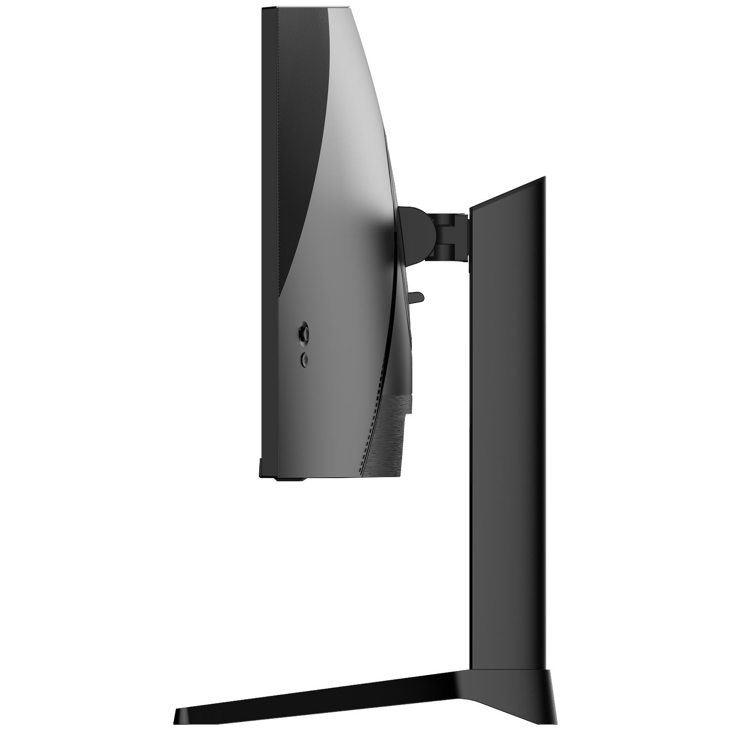 Black monitor, side view, on a stand