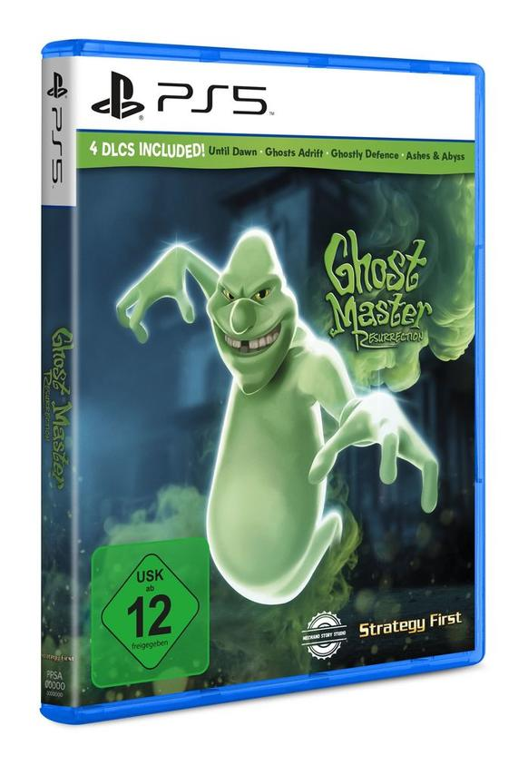 PS5-Spiel "Ghost Master Resurrection" mit grünem Geist und USK 12 Siegel.