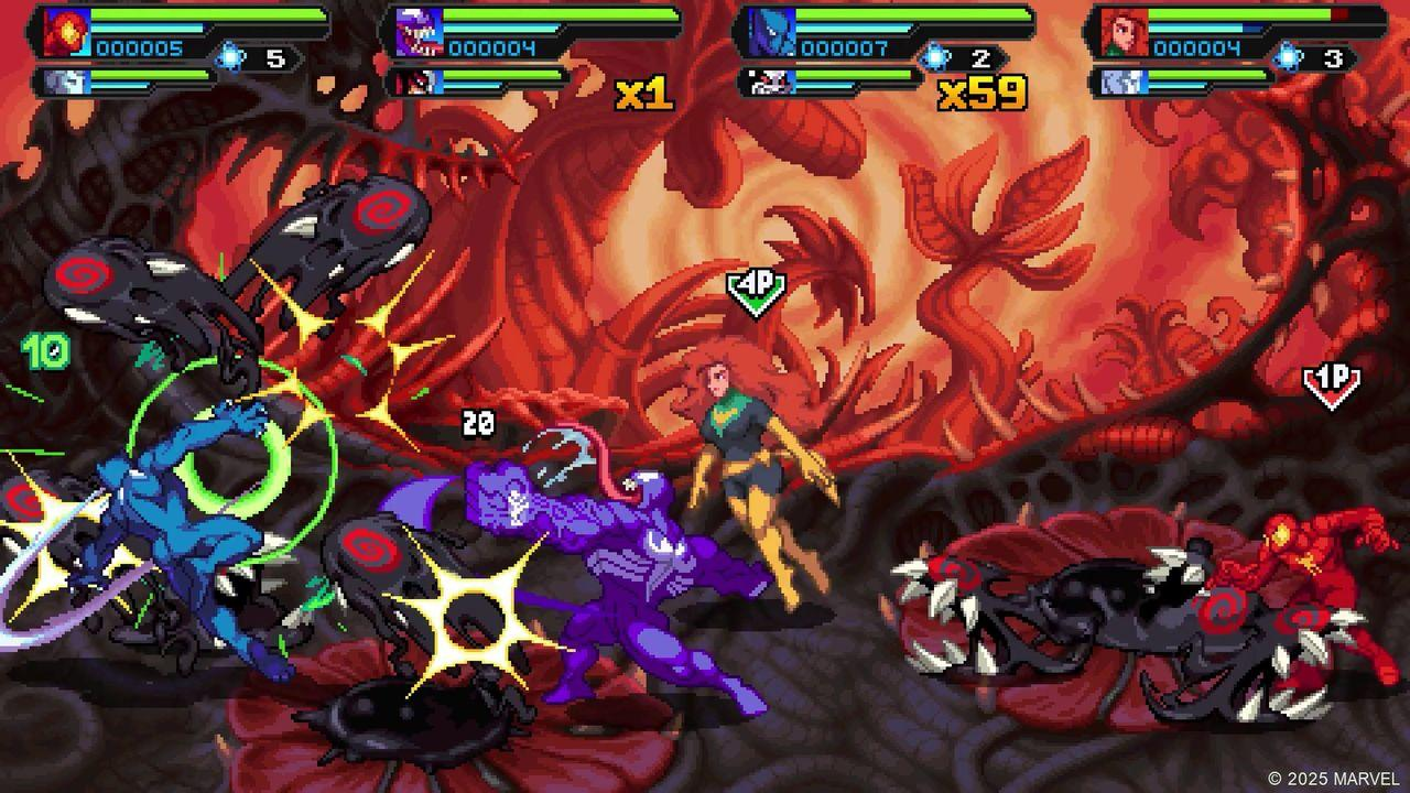 Pixel-Kampfspiel: Blau, Lila & Roter Charakter kämpfen gegen schwarze Kreaturen.
