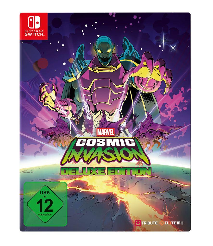 Marvel Cosmic Invasion Deluxe Edition Nintendo Switch Cover mit Thanos im lila Anzug.