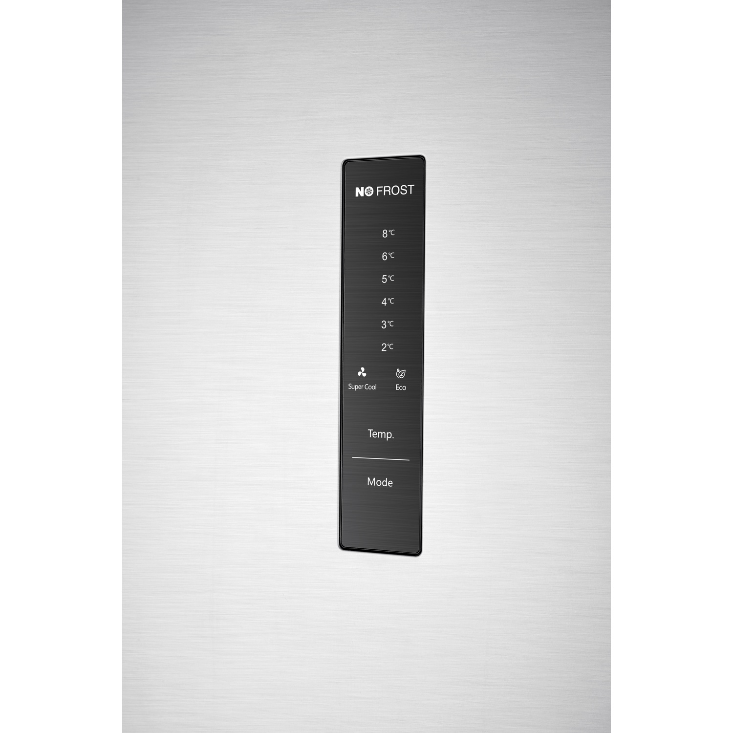 Un panneau de contrôle affiche les températures (2-8°C), Super Cool et Eco.