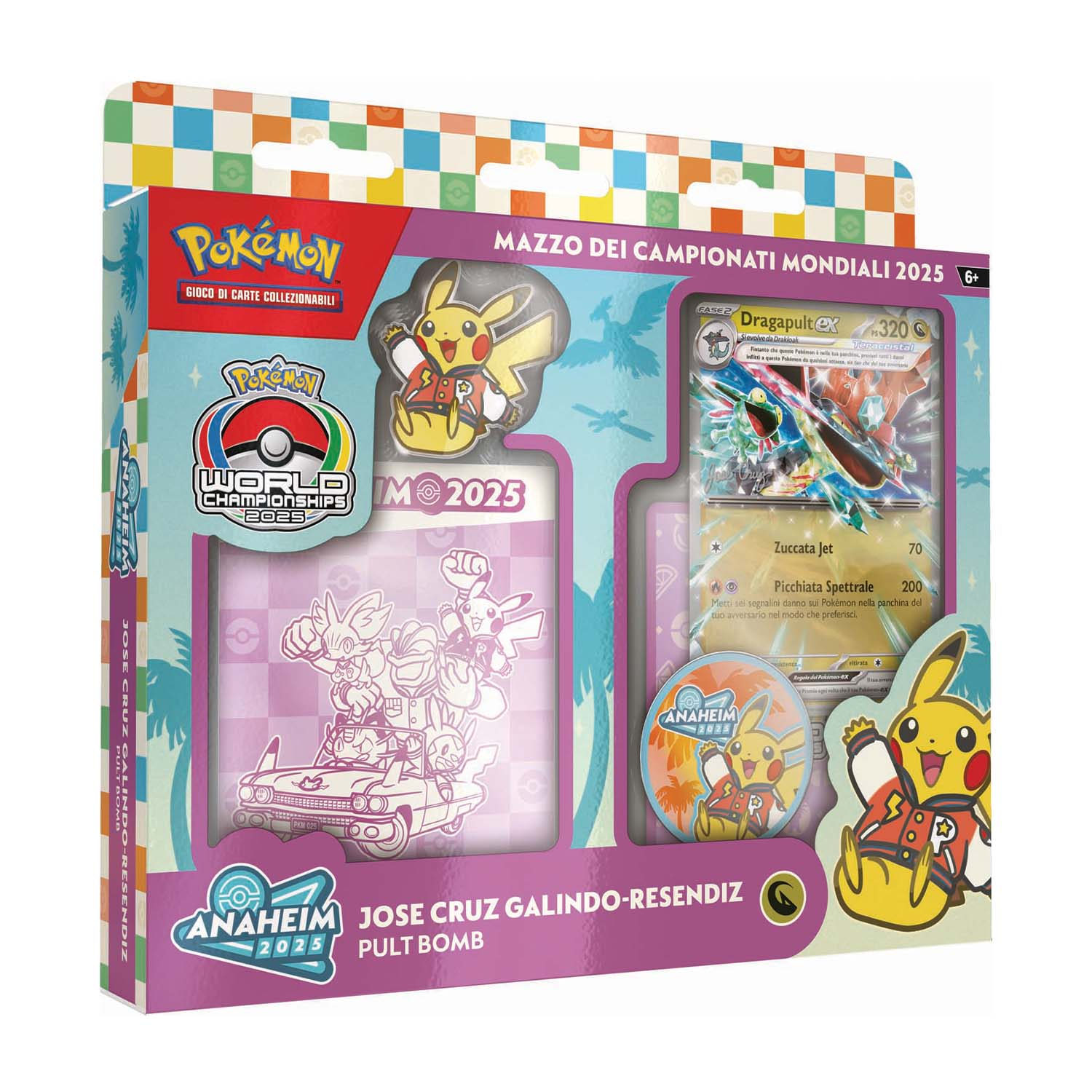 Scatola Gioco di Carte Collezionabili Pokémon con Pikachu, carta e accessori.