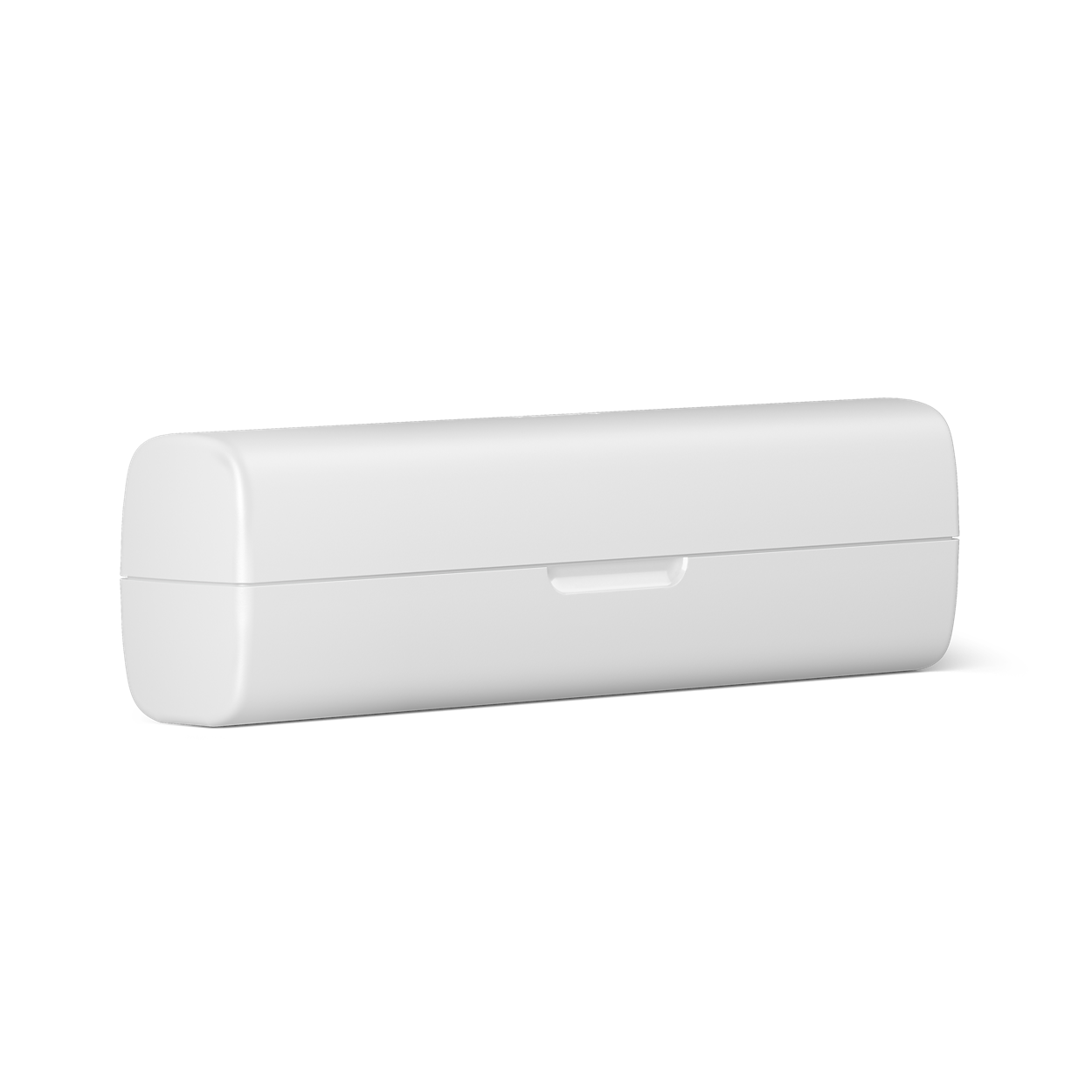 Białe, podłużne etui z zaokrąglonymi rogami i wąskim nacięciem.